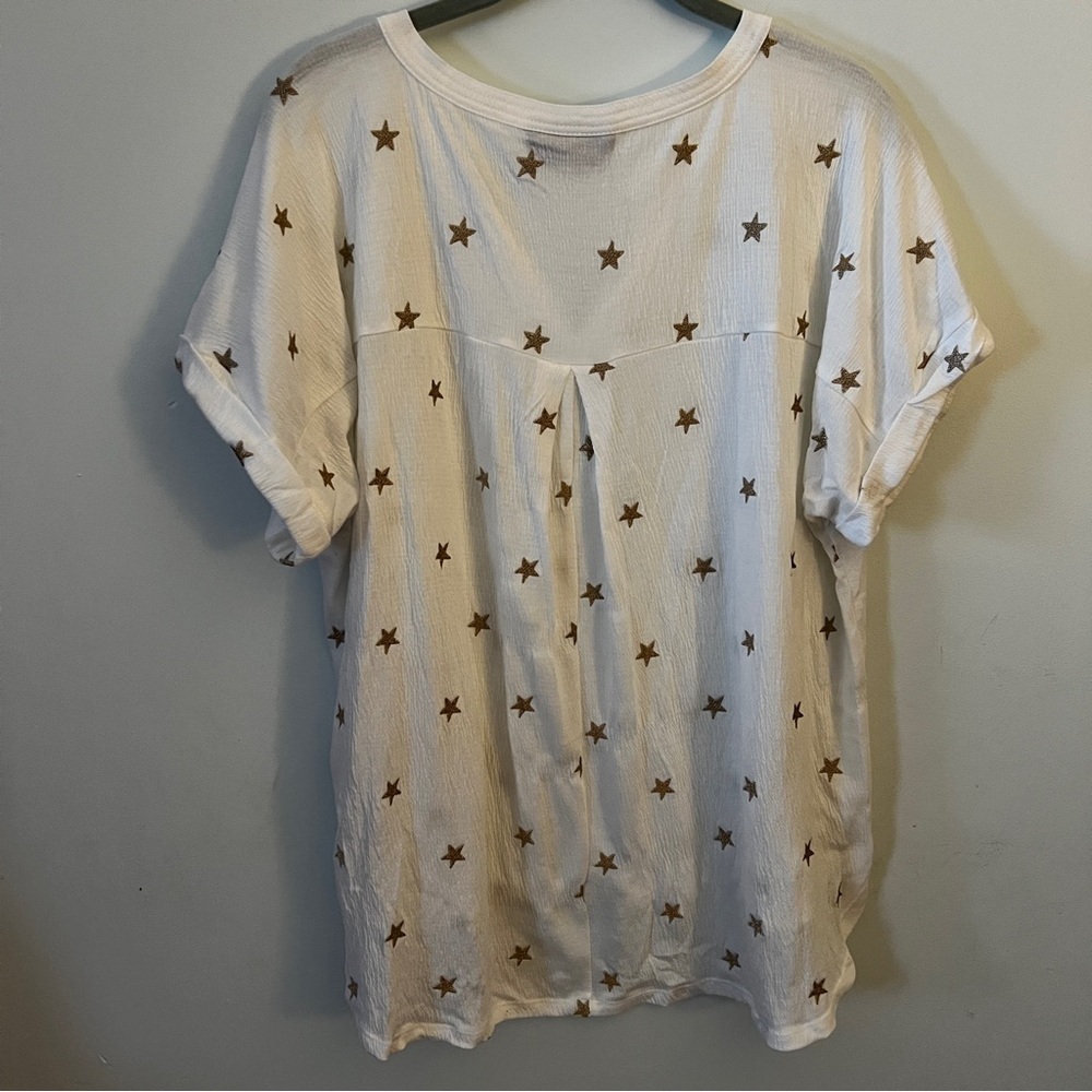 Lane Bryant Ivory Blouse with Bronze Star Details Patriotic Size 14/16 - Picture 14 of 15